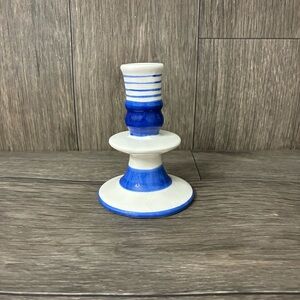 Blue & White Ceramic Candlestick Holder | Coastal Cottage Style
